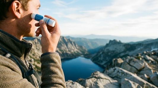 Applying the Topo Skin stick on an alpine ridgeline